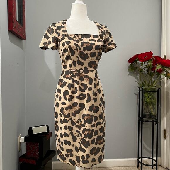 NEW Banana Republic Mad Men Tailored Career Classic Leopard Sheath Dress 2P NWT - Picture 2 of 16